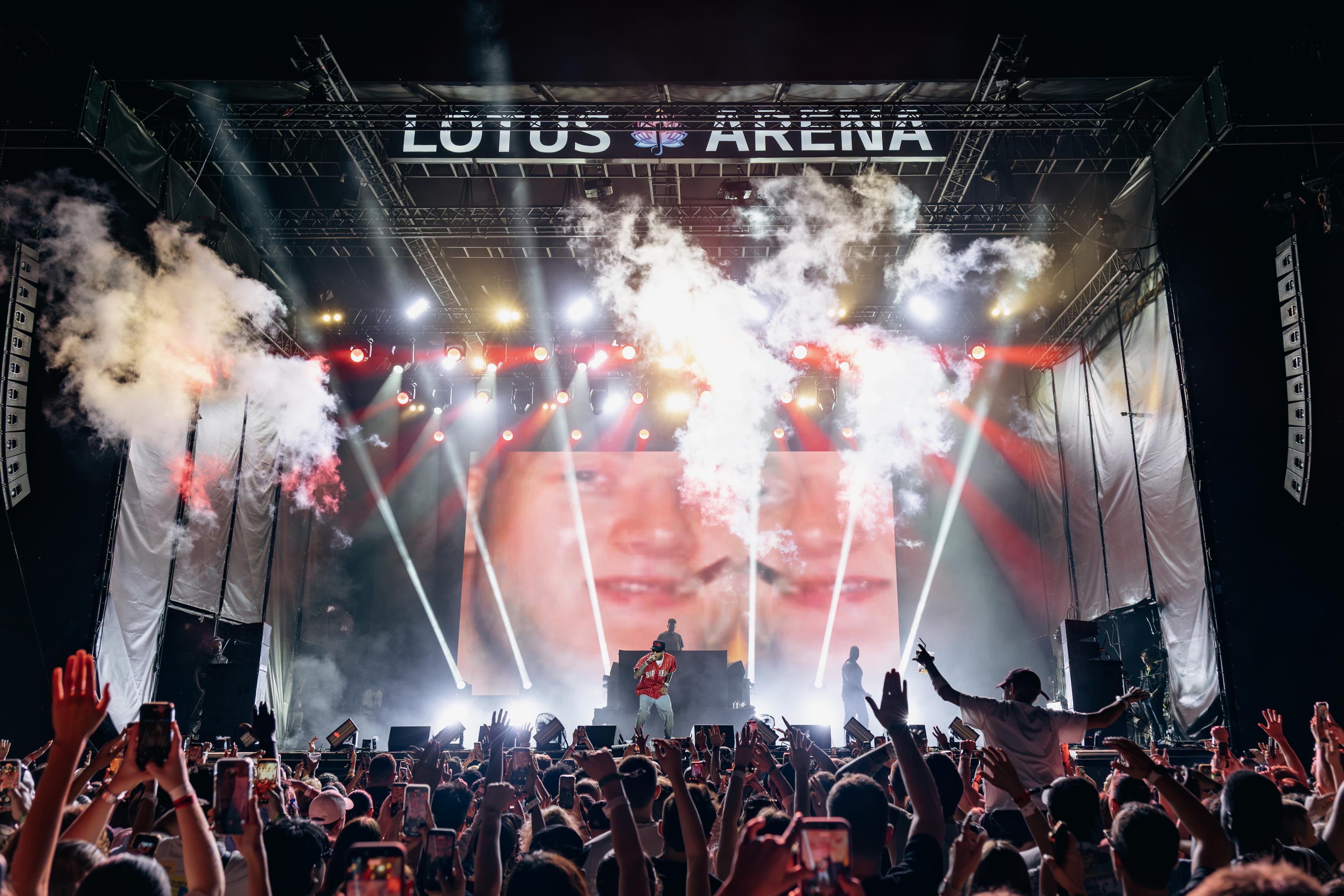Large arena concert with lighting